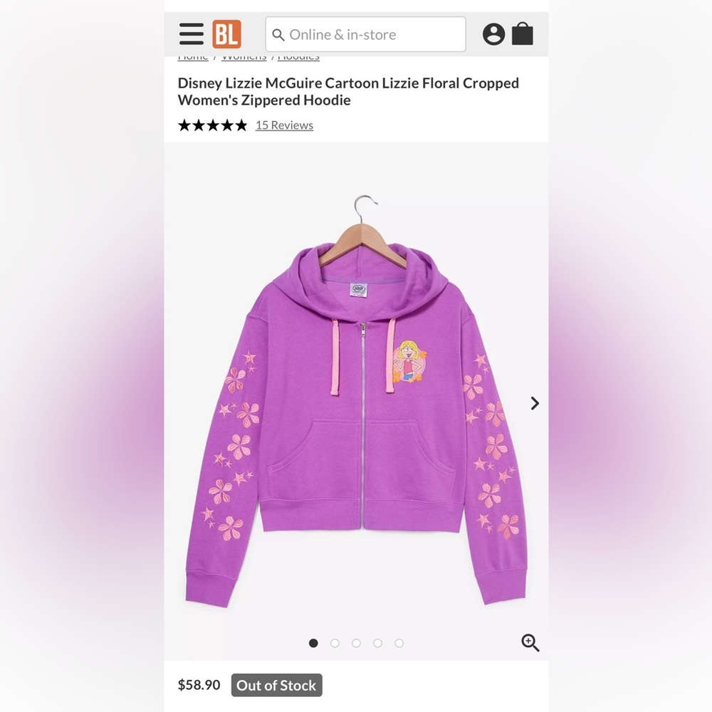 Lizzie McGuire Her Universe Purple Zip Hoodie XL Disney Y2K BoxLunch